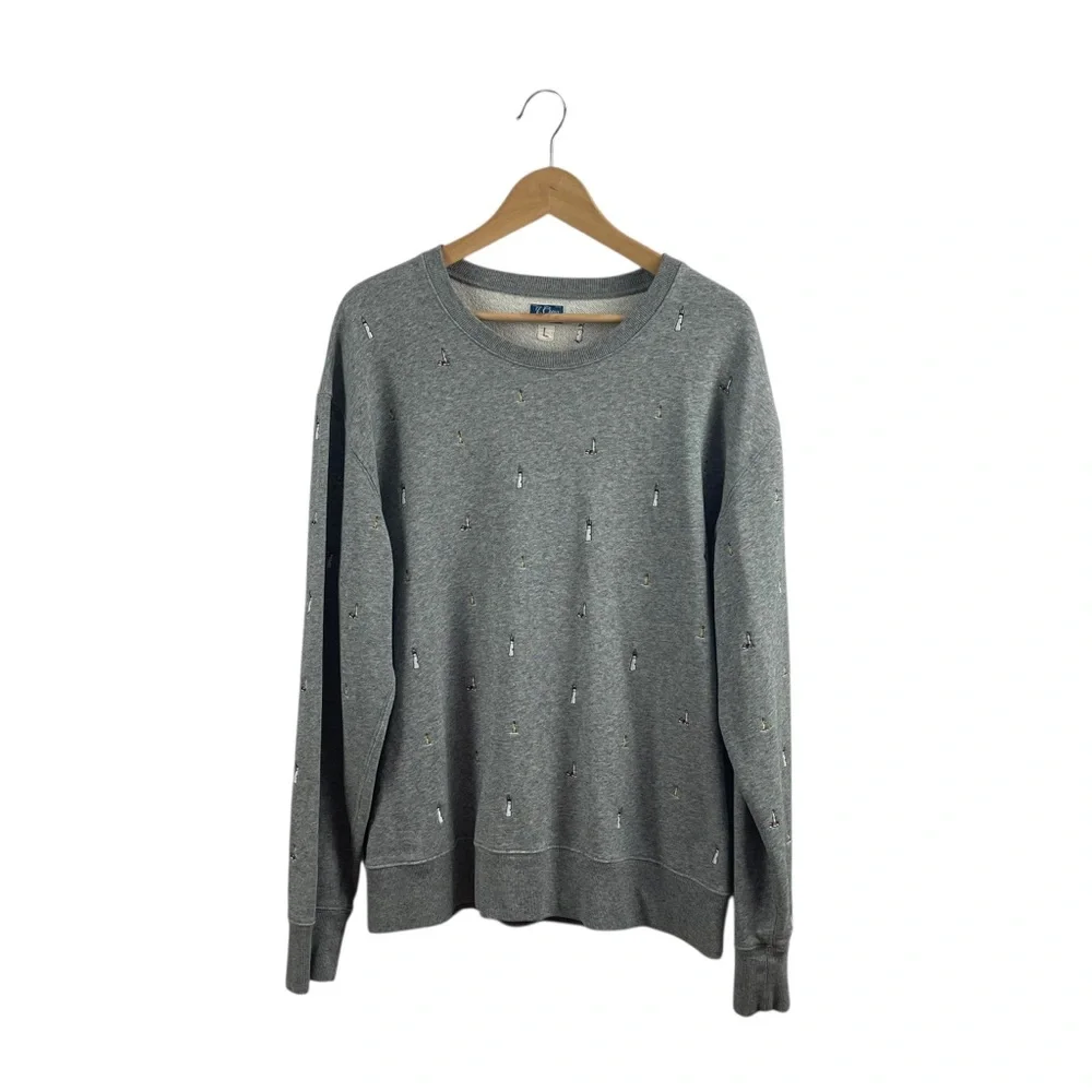 J. Crew Vintage Fleece Crewneck Sweatshirt Lighthouse Embroidered Sz L - Picture 3 of 10